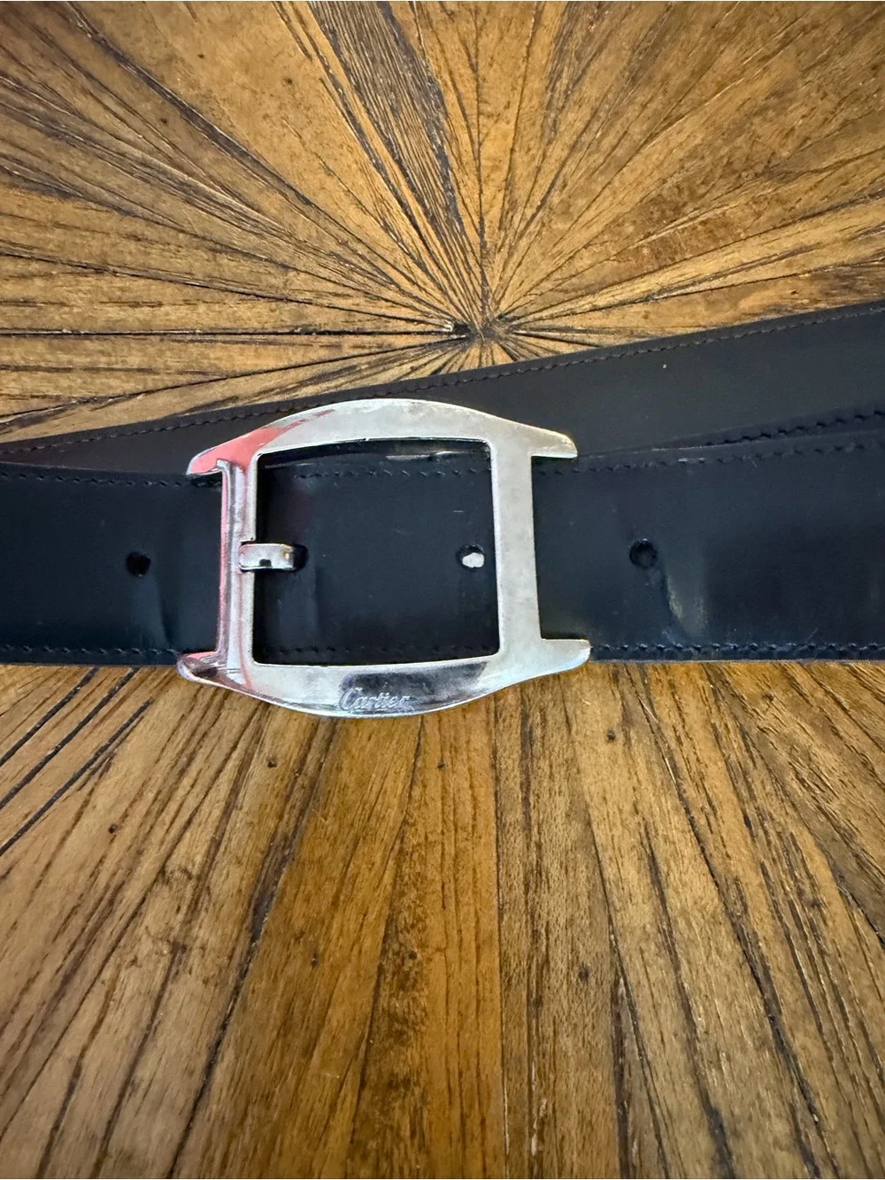 Cartier Black/Brown Reversible Leather Belt with Silver H-Shaped Buckle